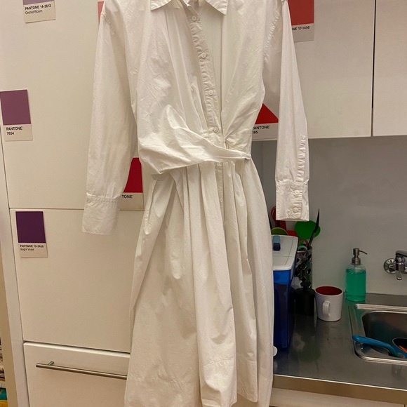 Small Cotton White Button Shirt Dress Swing Collar - Picture 6 of 11